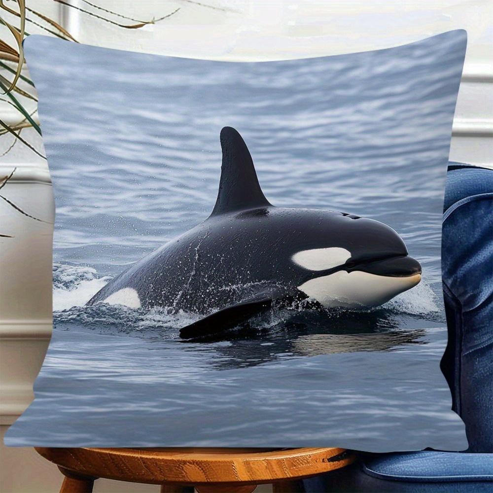 1pc Modern Orca Print Pillowcase - Soft and Comfortable Polyester Short Plush Fabric, Single-sided Print, Pillow Insert Not Included, 44.96*44.96 cm,
