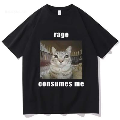 Vtipný Hněv Mě Pohlcuje Kočka Meme Grafické Tričko Módní Vintage Tričko s Krátkým Rukávem Pánské Dámské Ležérní Bavlněné Oversized Trička