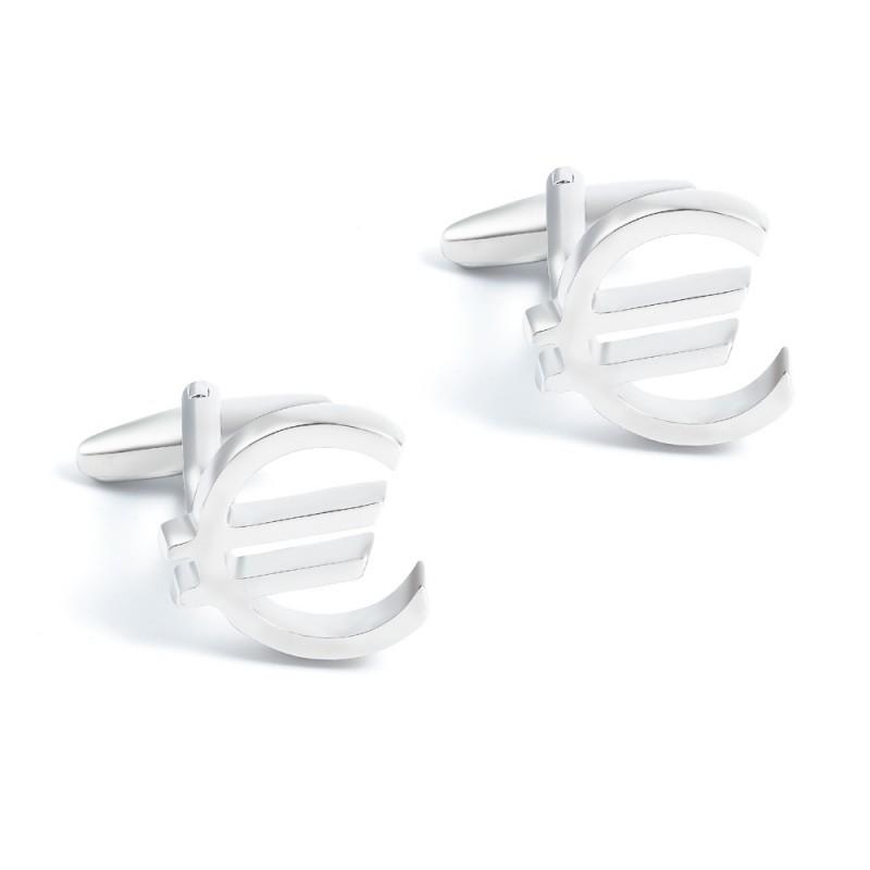 

High End Electroplated Silver Euro Logo Metal Cufflinks Men s French Shirt Pure Natural серебряный