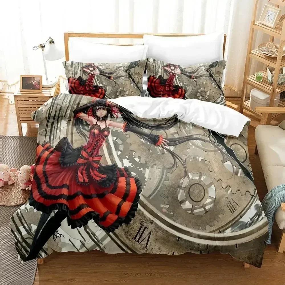 Personality Date A Live Tokisaki Kurumi Bedding Set New Anime Printed Duvet Cover Soft Microfiber Bedclothes for Otaku Bedroom