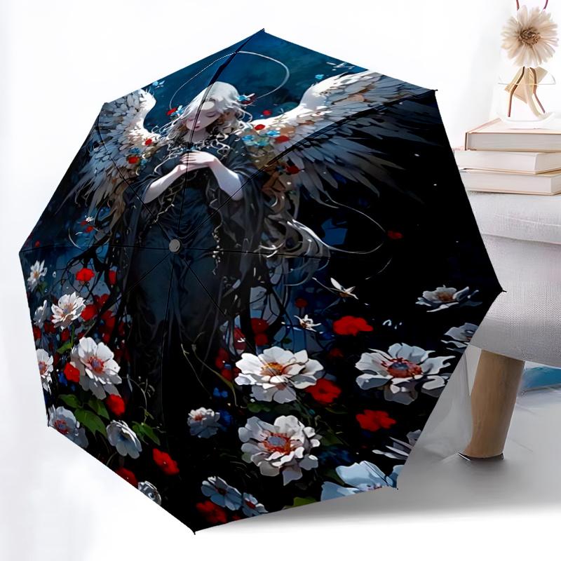 1pc Elegant Angel Wings Outdoor Umbrella Automatic Opening/Closing, Foldable Design with Iron Frame, Perfect for Festivals, Travel, Daily Use, Gi