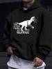 American Western Style unisex Autumn Winter Print Hooded Long Sleeve Sweatshirt, White Line Dinosaur Fun Family Slogan Print Hoodie, American Retro Fu