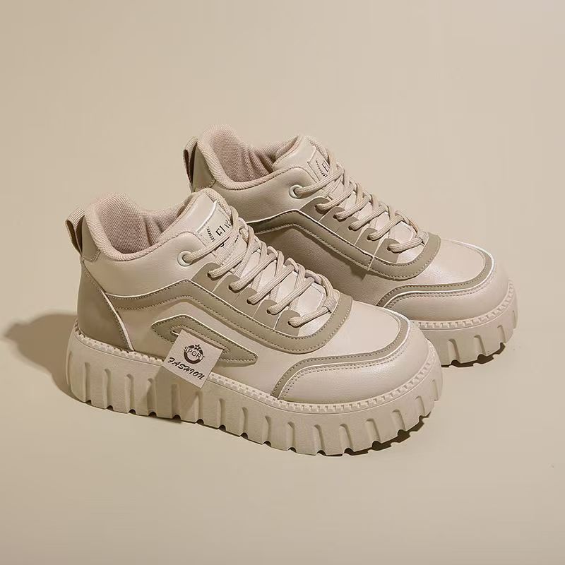 Board Shoes Women's New Summer Leather Waterproof and Non-slip Running Sneakers Platform-soled High-top Fashion Women's Shoes