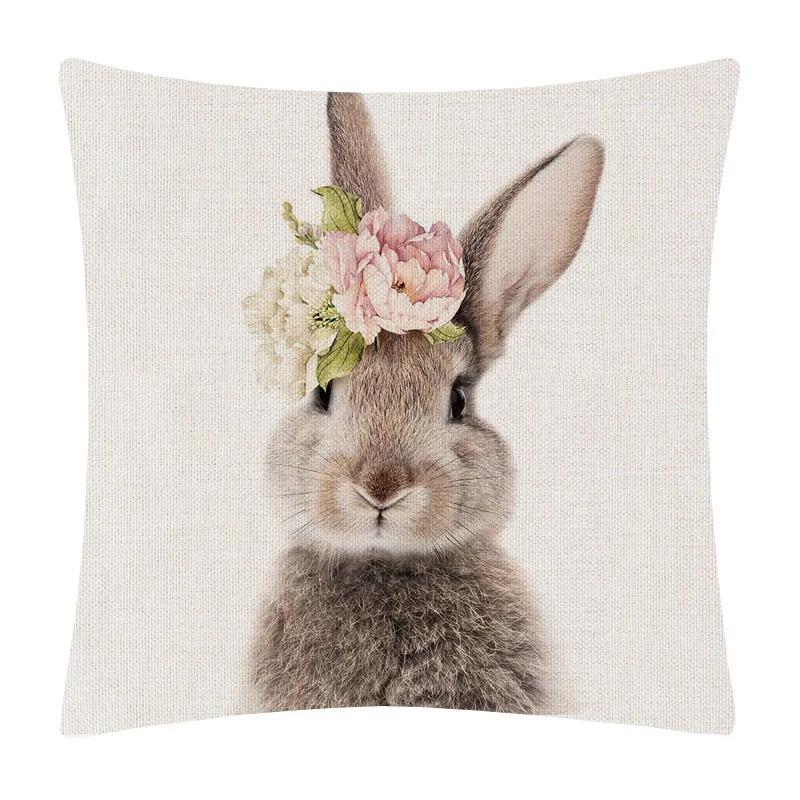 Bunny Donkey Fox Deer Hedgehog Bear Cock Duck Hippo Animals Posters Cushion Cover Decorative Pillows For Sofa Home Decor