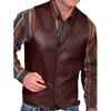 Herrebrun Ægte Læder Cowboyvest Vest i Westernstil med Knapper og Lommer