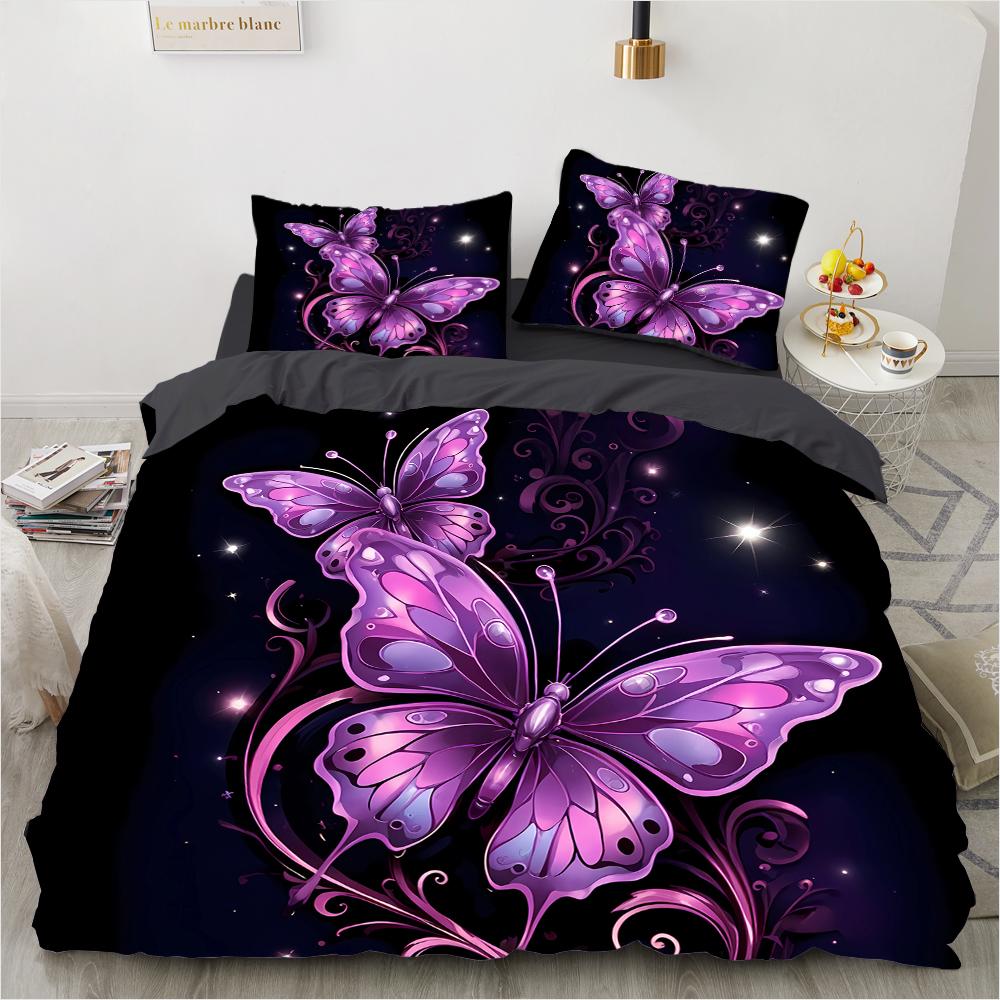 Butterfly 3D Printed Pattern (Three-piece Set) Single Double Queen Quilt Cover Pillowcase Bedding Set