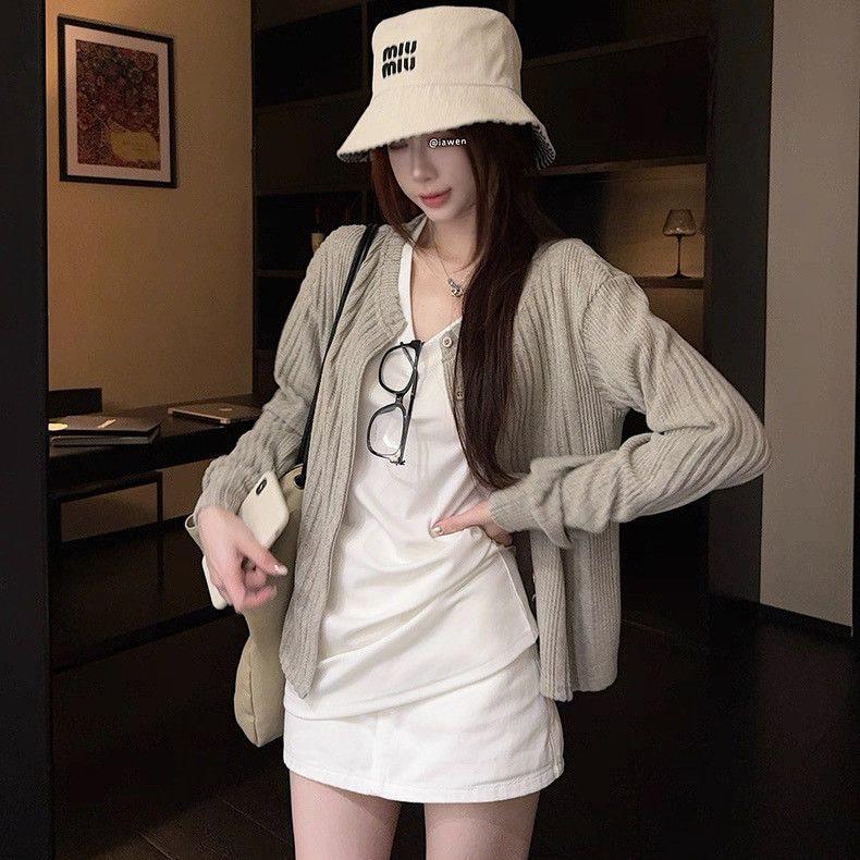 

Двусторонний кардиган в рубчик в корейском стиле - Женская трендовая осенняя верхняя одежда с длинным рукавом S 75-95 lbs