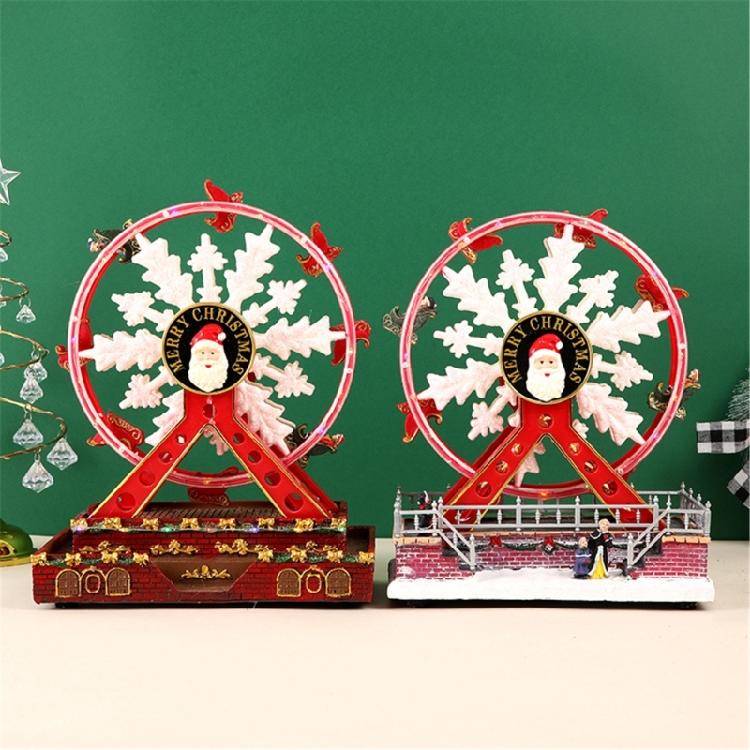 Rotating Christmas Ferris Wheel with LED Lights Musical Holiday Desktop Ornament Tabletop Decoration for Home Office