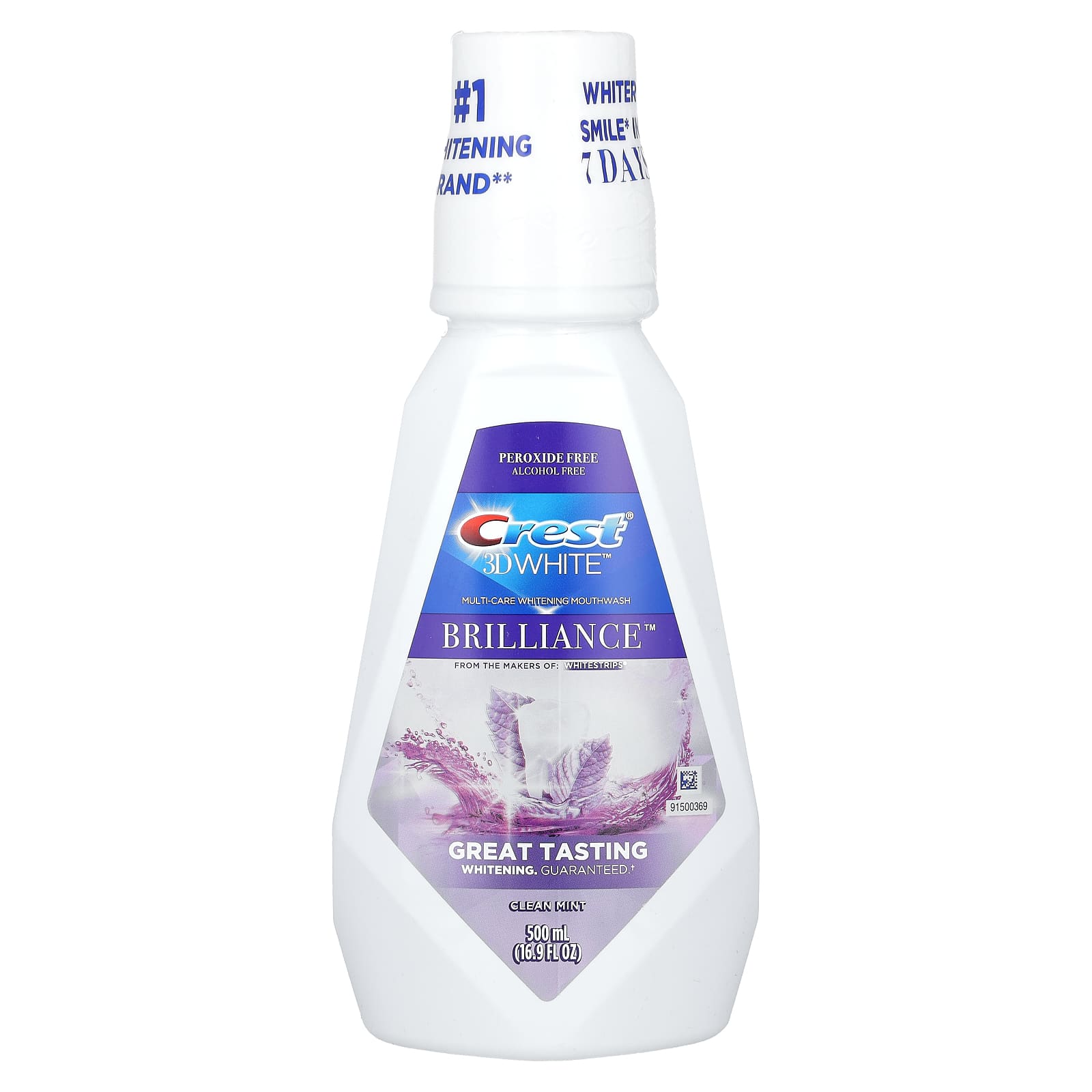 

Crest, 3D White, Ополіскувач для відбілювання, Без спирту, Чиста м ята, 16,9 рідких унцій (500 мл)