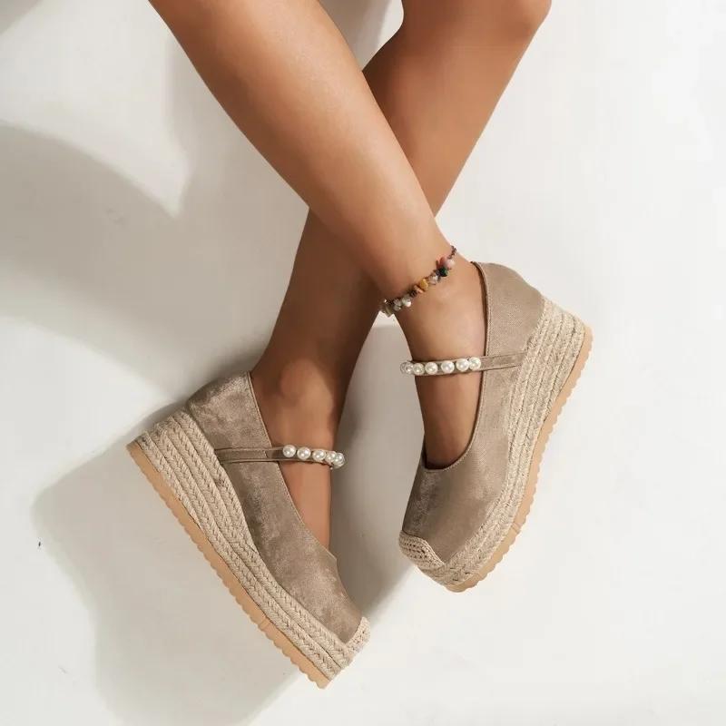 Fashion 2024 New Shoes Female Buckle Women's Pumps Autumn Round Toe Beads Solid Platform Casual Comfortable Shallow Office Ladies Shoes