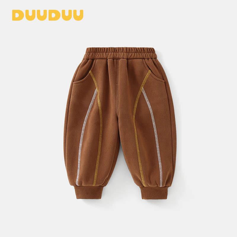 DUUDUU Fleece-Lined Kids Training Pants: 2025 Korean Style, Autumn/Winter Sportswear for Boys 100cm (Openable Crotch)