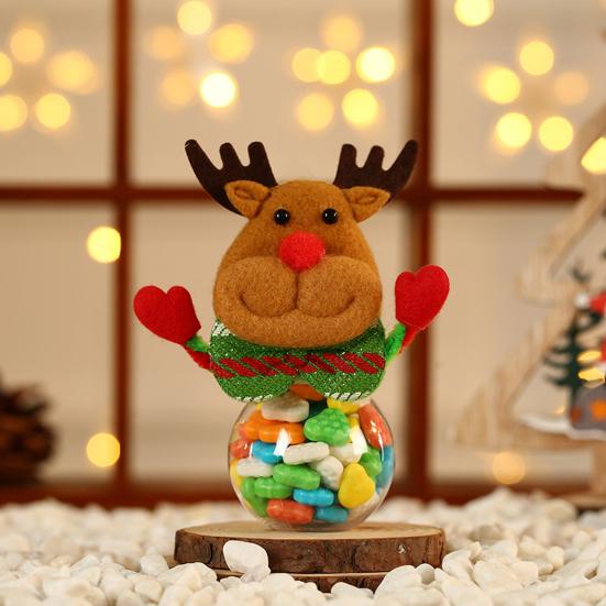 Frasco de doces de natal transparente com desenhos animados, papai noel, rena, boneco de neve, urso, tampa de plástico reutilizável, mini recipiente de doces, lembrancinhas para festa