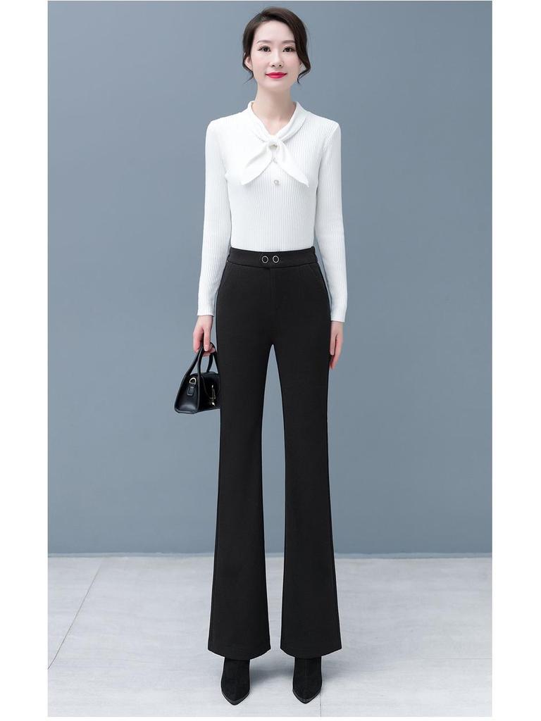 Women's High Waist Woolen Micro Flare Pants - Slimming, Casual, Versatile Drapey Design