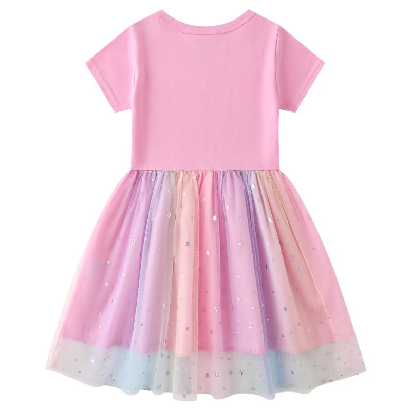 Children's Korean Style Rainbow Sequin Princess Dress - Short Sleeve for Summer, Long Sleeve for Spring/Autumn
