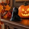 Mini 3D Printed Figures Halloween Cloaked Ghost Figurine with Red Eyes, Matte PLA Material Crafts Black Gothic Ornament for Desk Cabinet Escape