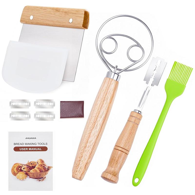 Danish Dough With Sourdough Scoring Tool-Bread Whisk Set Of 6 Pieces-Dough Hook,Dutch Whisk,Bread Lame