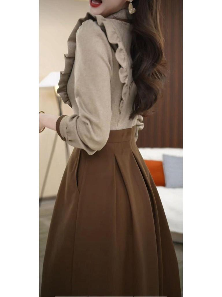 Women's Autumn 2025 Slimming A-Line Fake Two-Piece Dress - Channel Inspired Style