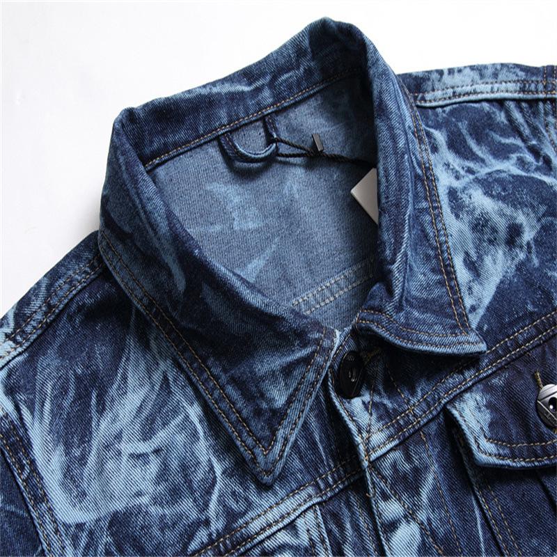 2024 Autumn And Winter New European And American Plus Size Men'S Loose Denim Jacket Jacket Irregular Tie Dye Trendy Men'S Top