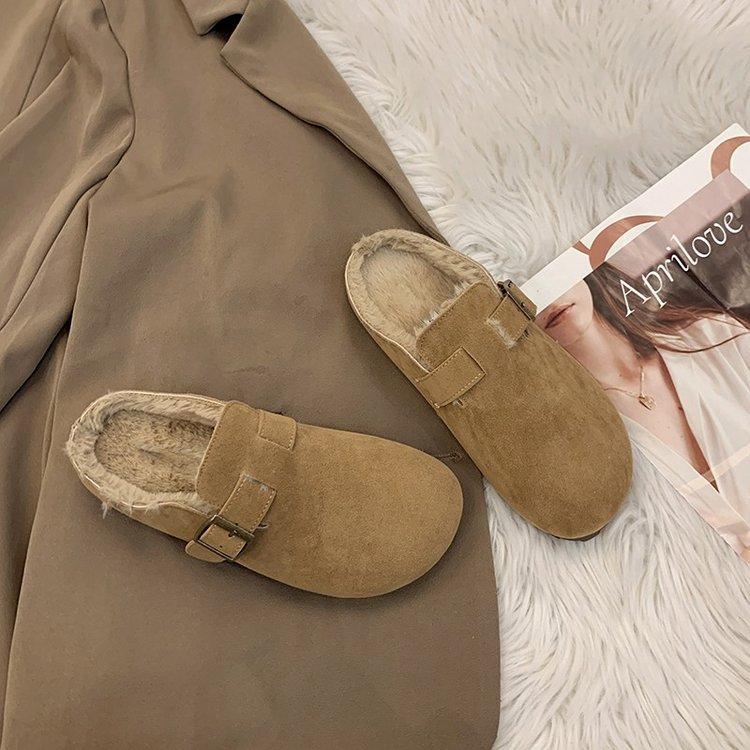 Birken slippers women's winter wear velvet bag head half tow Boken Muller mango big head loafer bean cotton slippers
