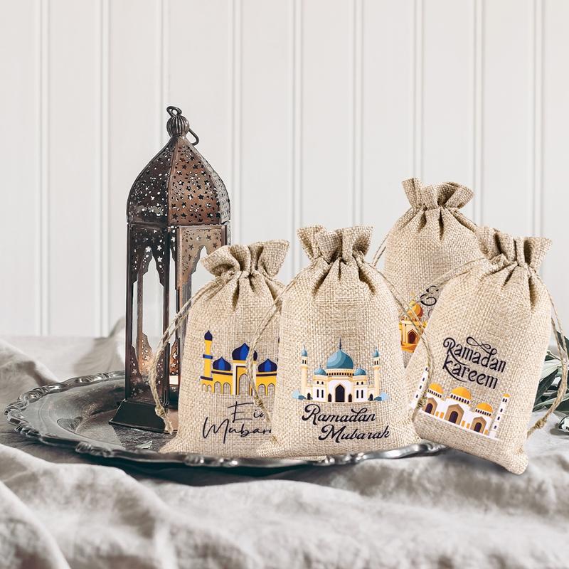6pcs Eid Mubarak Burlap Gift Bags Candy Bags Ramadan Decor 2026 Islamic Muslim Party Supplies Ramadan Kareem Eid Al-fitr Gifts
