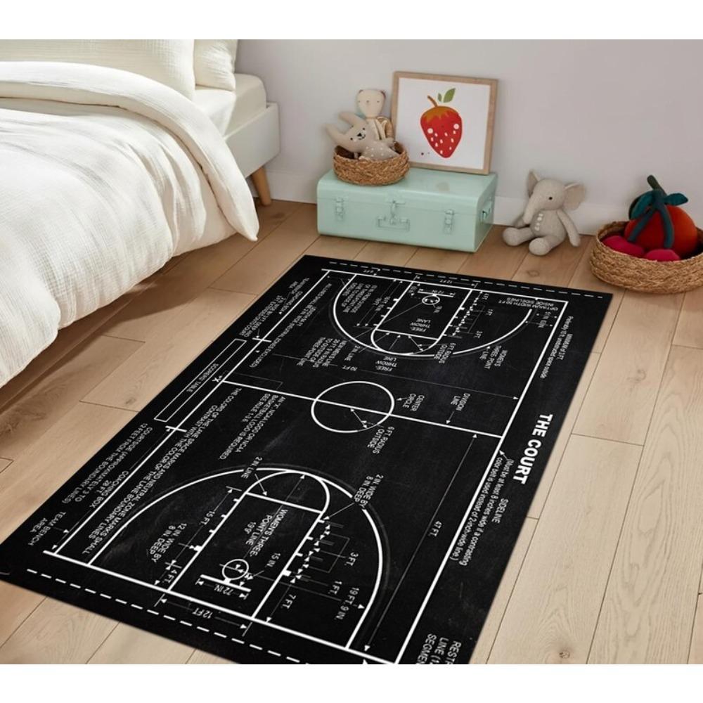 Basketball Court Carpet Mat Rug Home Decoration 3D Optical Illusion Game Court Floor Area Rug Living Room Bedroom Sport Theme