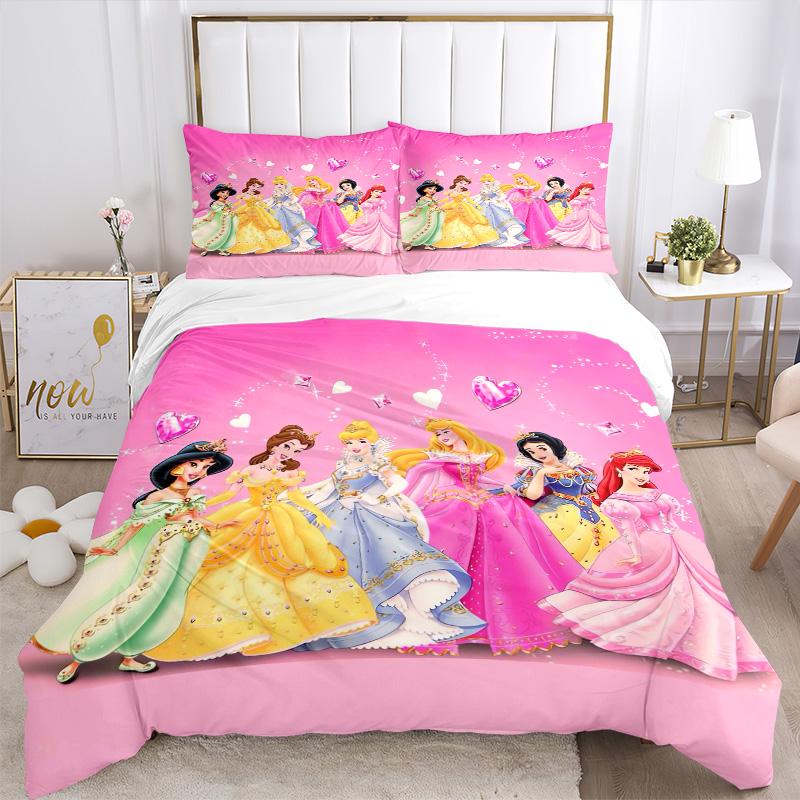 Princesses Colorful Dresses Print 3Pcs Bedding Setduvet Cover With 2 Bedropillowcase Home Birthday Gift