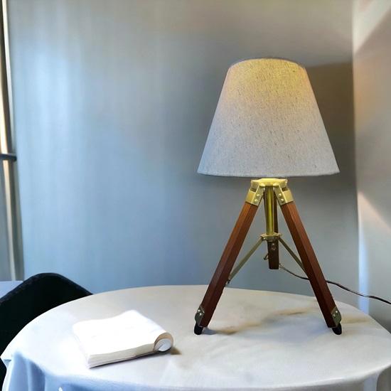 Wooden Tripod Lamp with Jute Shade Unique Table Lamp for Bedroom Office Decor Perfect