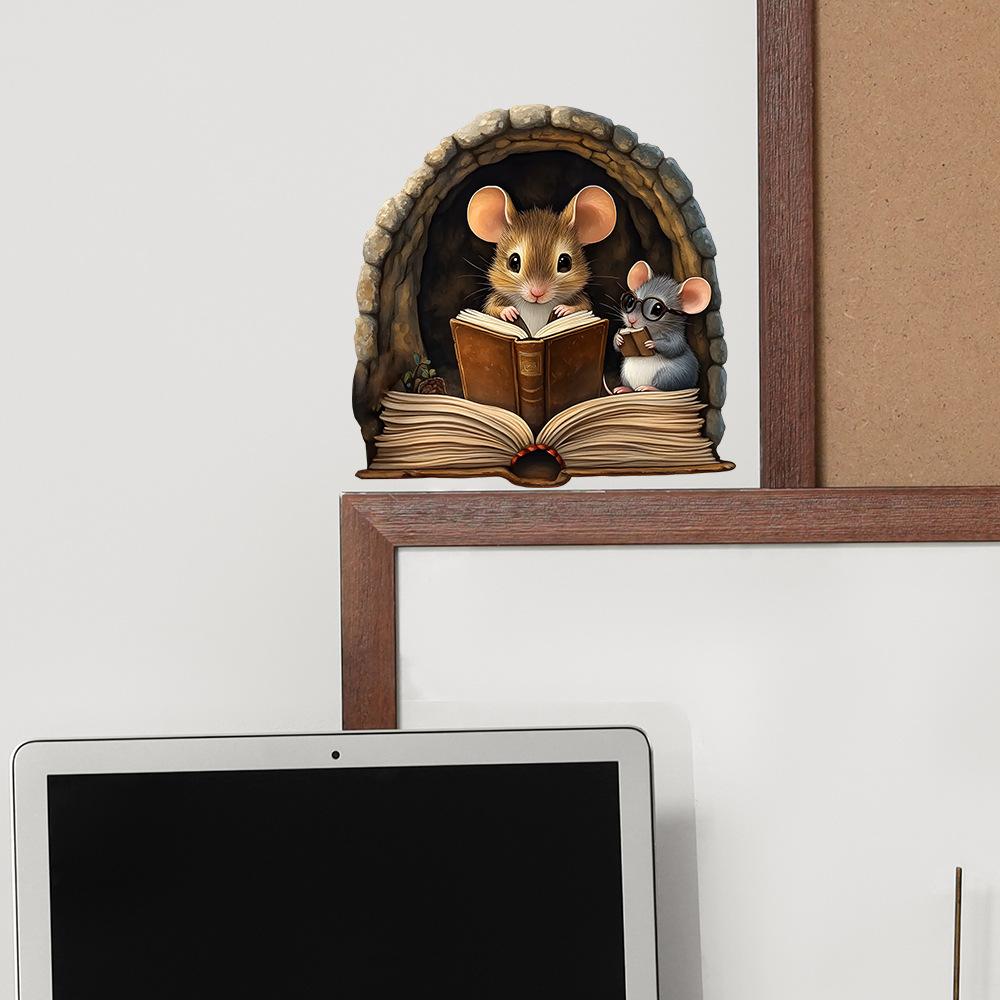 Cartoon Reading Mouse Mouse Hole Home Wall Background Beautification and Decoration Wall Stickers