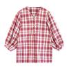 Women Loose-fitting Plaid Pattern Lantern Sleeves Three-quarter Sleeve Blouse