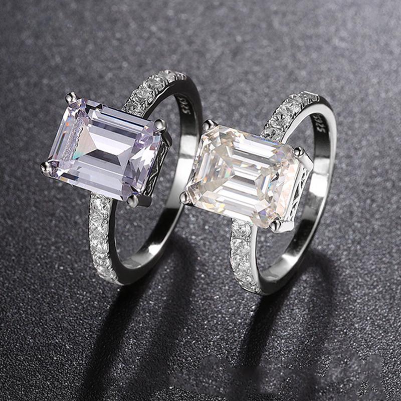 4CT 8*10MM Bagues Zircon/moissanite Coupe Émeraude pour Femmes Alliance Classique Bijou Cadeau Argent Sterling 925 Original
