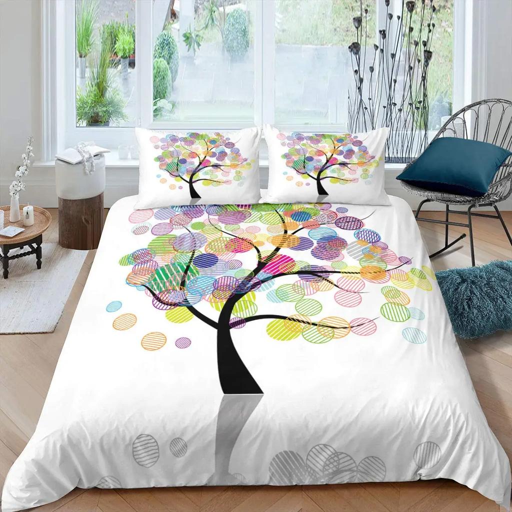 Tree of Life Duvet Cover Set Natural Scenery Bedding Set Botanical Branches Comforter Cover Autumn Leaves King Size Quilt Cover