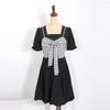 Summer French Style Twopiece Dress With Puff Sleeves And Bow For Petite Women