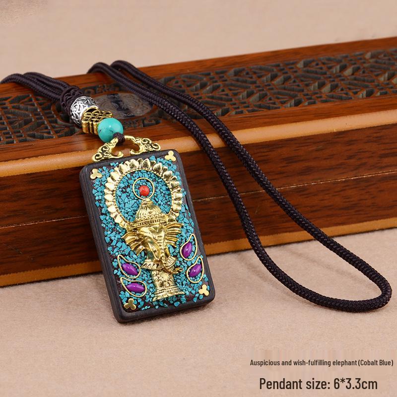 Ebony Tangka Necklace with Ethnic Na Fu Pendant - Buddha Amulet for Men & Women
