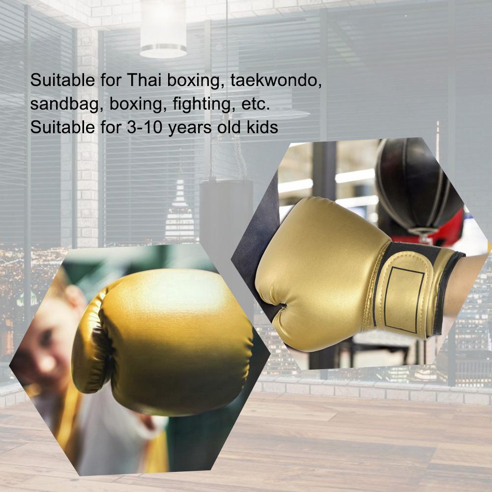 One Pair PU Lther Children Boxing Gloves Kids Sandbag Punching Sparring Training Mitts (Gold)
