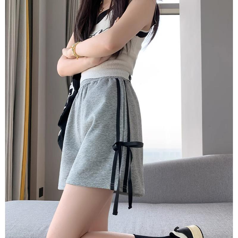 2024 Women's Gray High-Waist Loose Fit Slimming Sports Shorts - American Style, Petite, Wide-Leg, Summer Casual