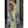 Abito Bodycon da Donna a Collo Alto V-neck Monocolore con Decorazioni in Pizzo 3D Stile Europeo Americano