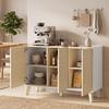 Kitchen Sideboard, 3 Soft-Close Doors, 6 Compartments, Natural Wood and White