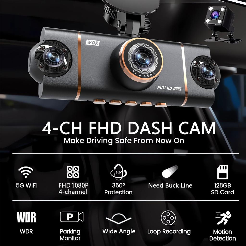 4-Channel 360 Degree Dash Cam For Cars WIFI APP Car DVR 1080P 4 Camera Lens Video Driver Recorder Rear View Camera for Vechile