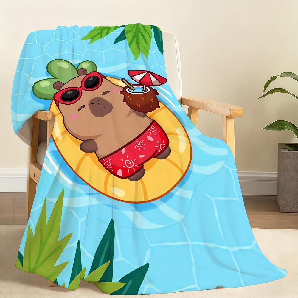Capybara Summer Swimming Cartoon Blanket Soft Throw Blanket for Home Bedroom Bed Sofa Picnic Travel Office Rest Blanket Gift