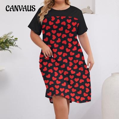 Damen Nachthemd Sommer Leichtes Lässiges Love Print Kurzarm Pyjama Kleid