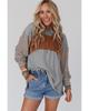 Azura Exchange Gray Colorblock Striped Bishop Sleeve Top