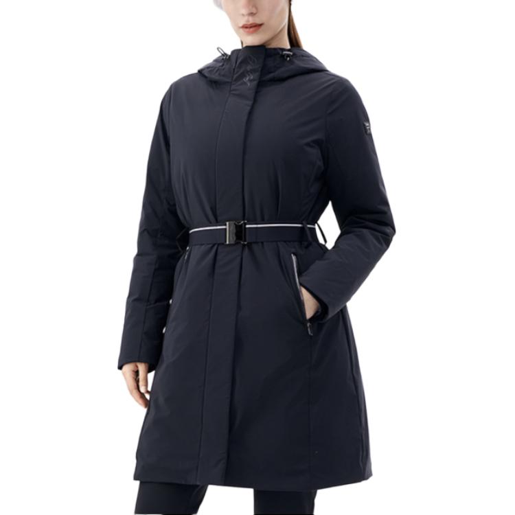 FILA Athletics Hooded Basic Waist Cinched Solid Color Warm Mid-Length Down Jacket Women outerwear Deep-Black A11W245909F-BK