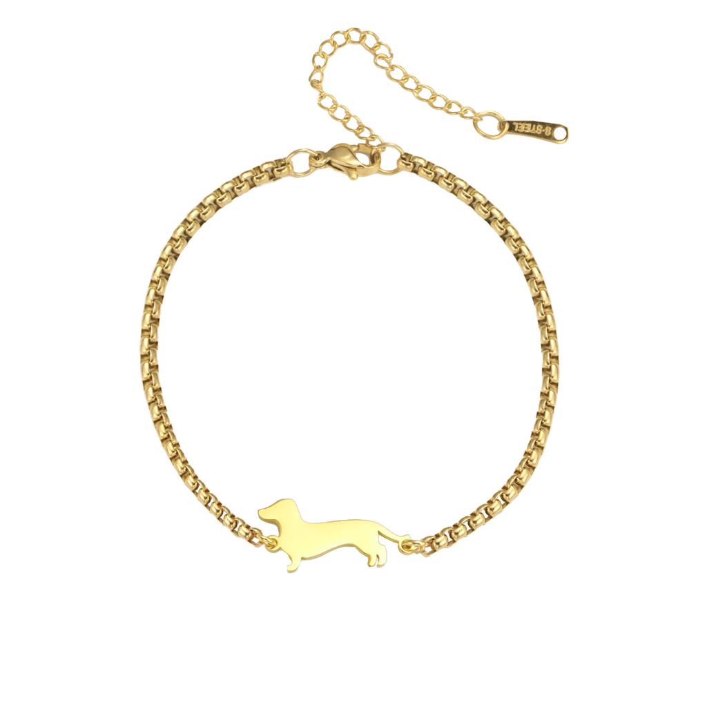 Adjustable Titanium Steel Bracelet With Dachshund Pendant Minimalist Double Opening Design Trendy Personalized Jewelry