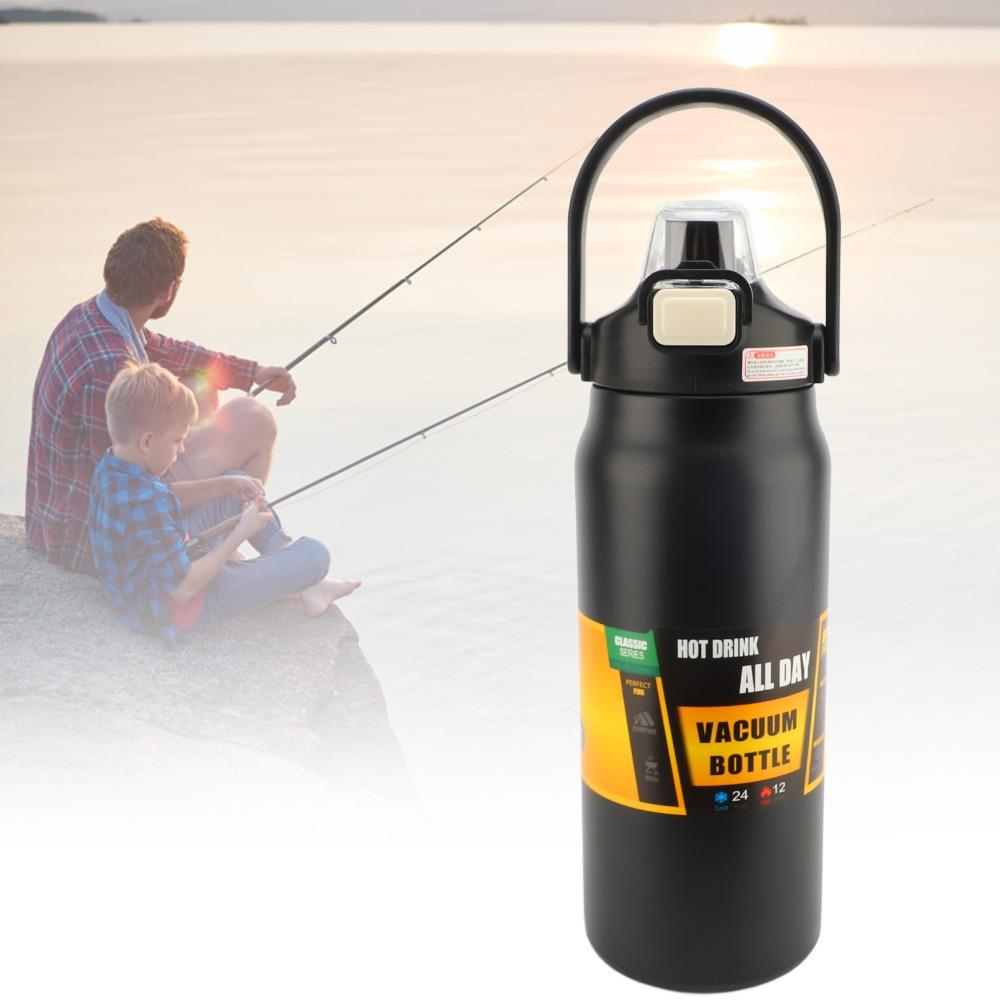 Rustless Steel Thermal Mug Portable Carry Handle Leakproof Lid Water Bottle 1500ml Large Capacity Drink Cup Outdoor Sports