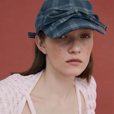 BASIC BALL CAP_RIBBON_CHECK CHARCOAL
