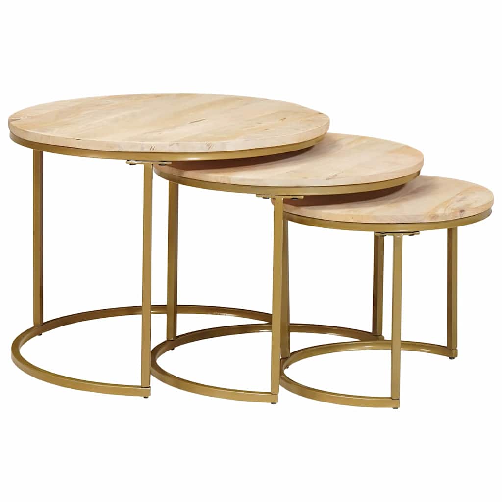 Nesting Coffee Tables Set 3 Pcs Brown Solid Mango Wood and Steel