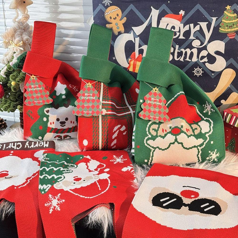 Mini Santa Claus Snowman Christmas Knit Bag Christmas Tree Reusable Christmas Gift Bags Knot Wrist Bags