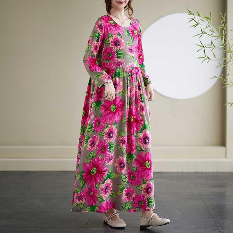 Vintage Long Skirt Flesh Covering Dress