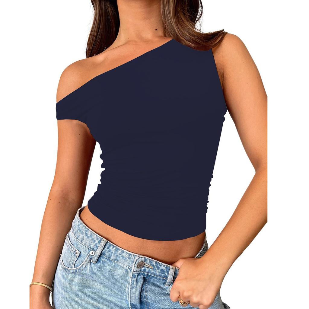 Dámské od ramene Bez rukávů Pevné Sexy Roztomilé tričko Slim Fit Upnuté tričko Crop-Top tílko