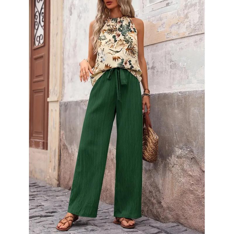 2025 European and American popular independent station European and American style women s clothing cross-border Amazon sleeveless tops and trousers S зелёный